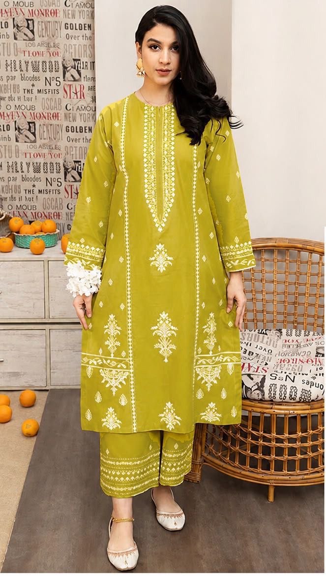 LINEN EMBROIDERD UNSTICHED 2PC (LEMON)