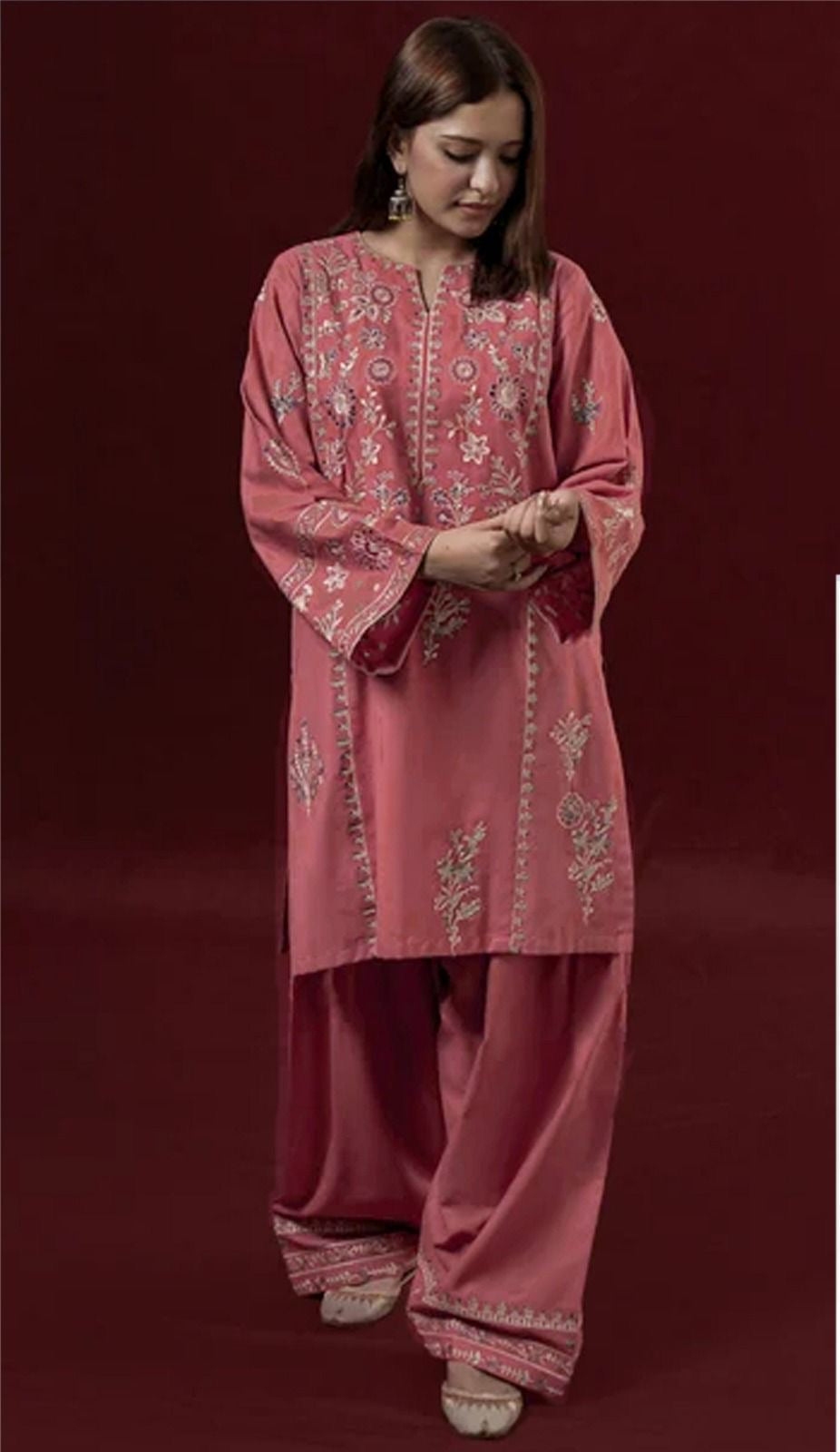 LINEN EMBROIDERD UNSTICHED 2PC (PINK)
