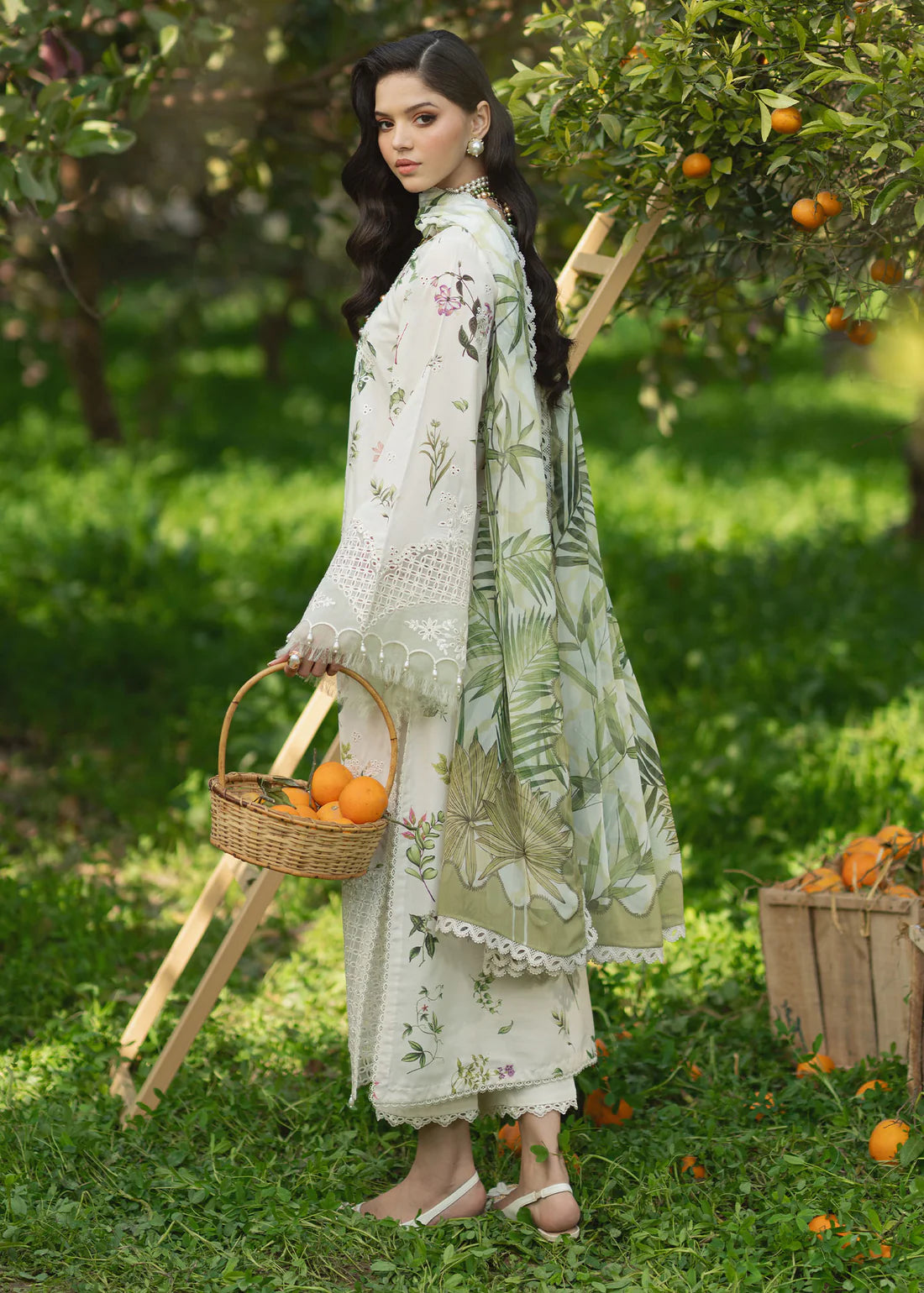 SARDINIA WHITE TULIP EMBROIDERED PATCHES & PRINTED LAWN 3 PIECE DRESS SL-45
