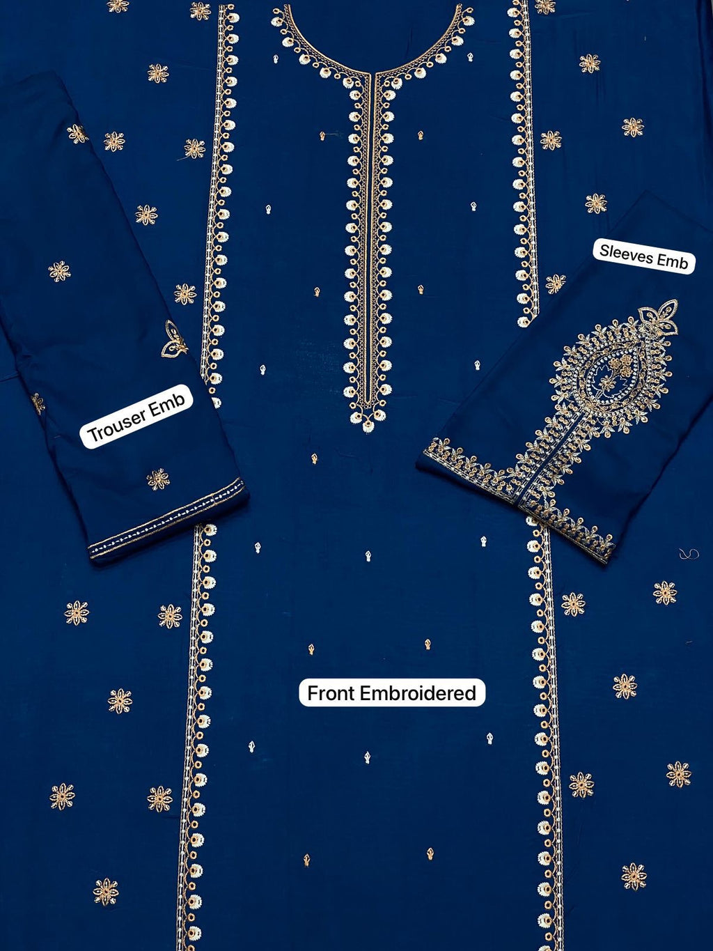 LINEN EMBROIDERD UNSTICHED 2PC (BLU)