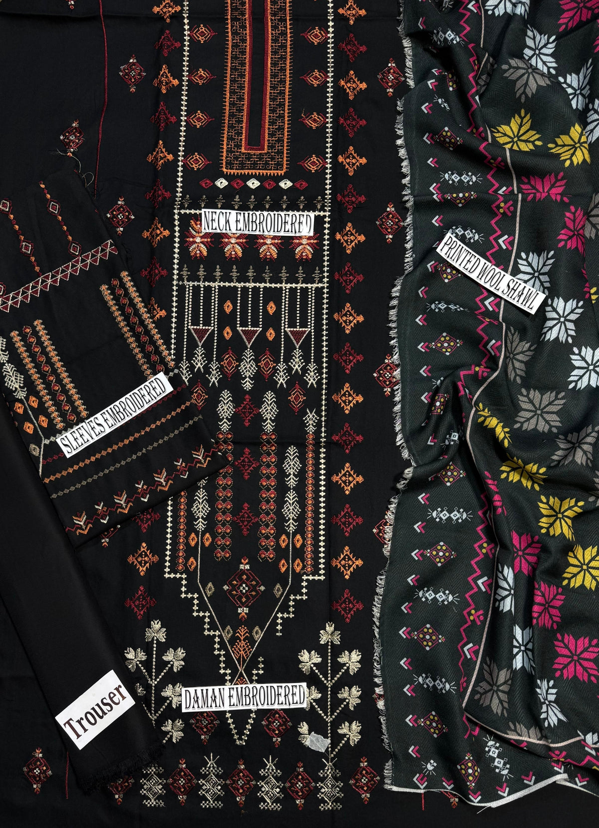 JAZMIN DHANK EMBROIDERD UNSTICH 3pc (WA-725)