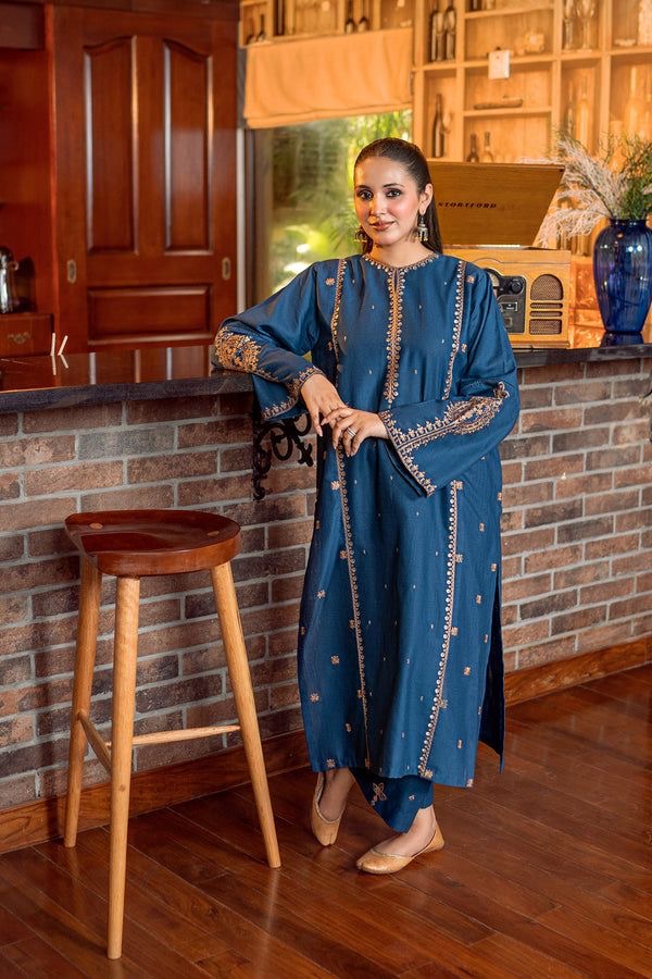 LINEN EMBROIDERD UNSTICHED 2PC (BLU)