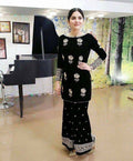 LINEN EMBROIDERD UNSTICHED 2PC (BLACK)