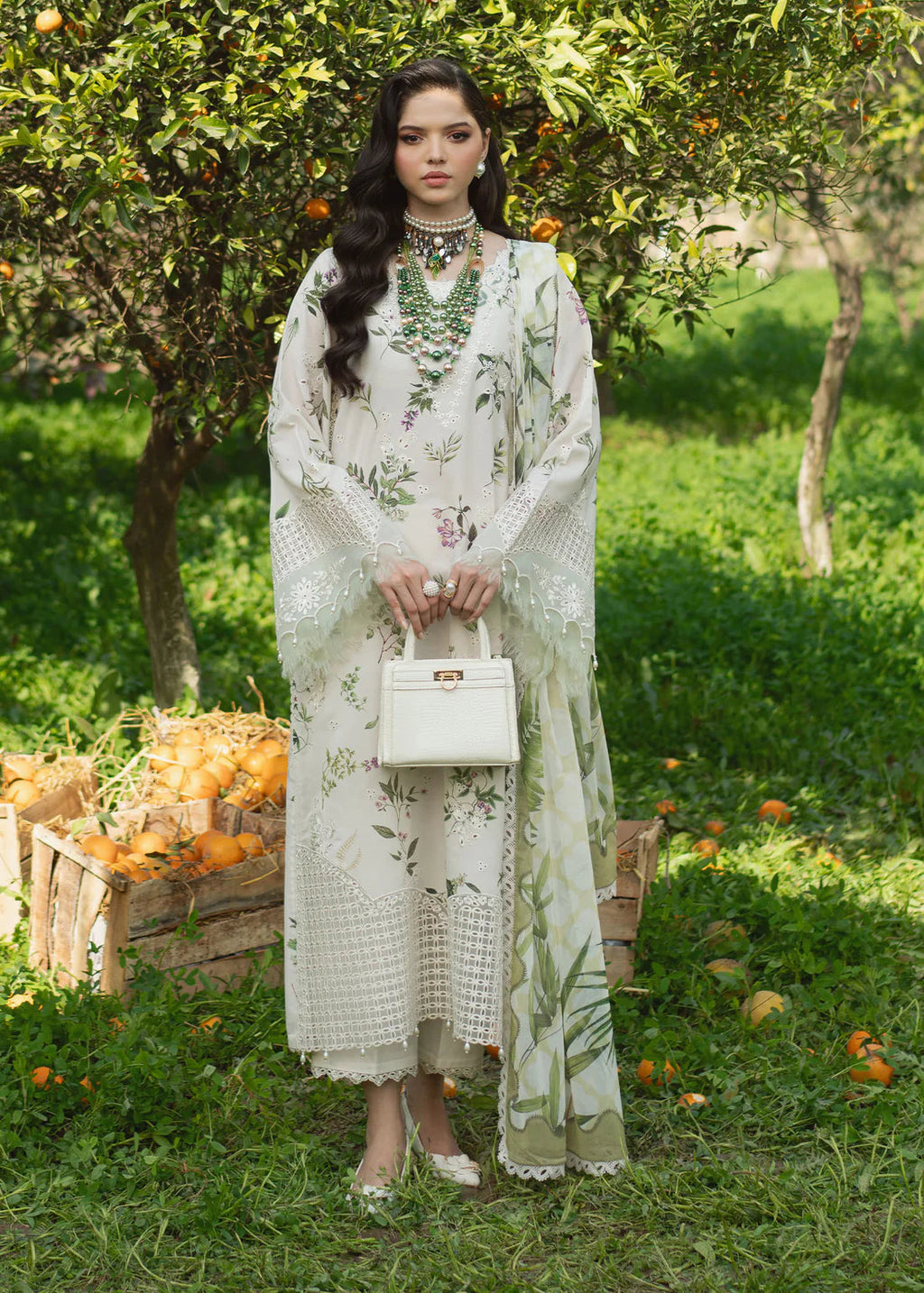 SARDINIA WHITE TULIP EMBROIDERED PATCHES & PRINTED LAWN 3 PIECE DRESS SL-45