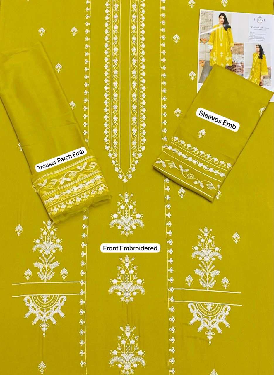 LINEN EMBROIDERD UNSTICHED 2PC (LEMON)