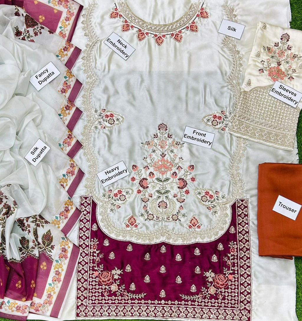 PEARL | ETHNIC | EMBROIDERD SILK UNSTICH 3PC | U-U1243