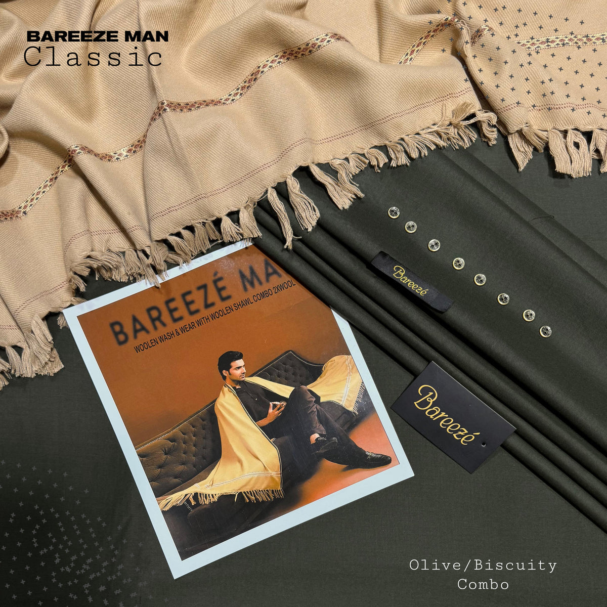 BAREEZE MAN WOOLKEN PAIR WASH&WEAR (OLIVE)
