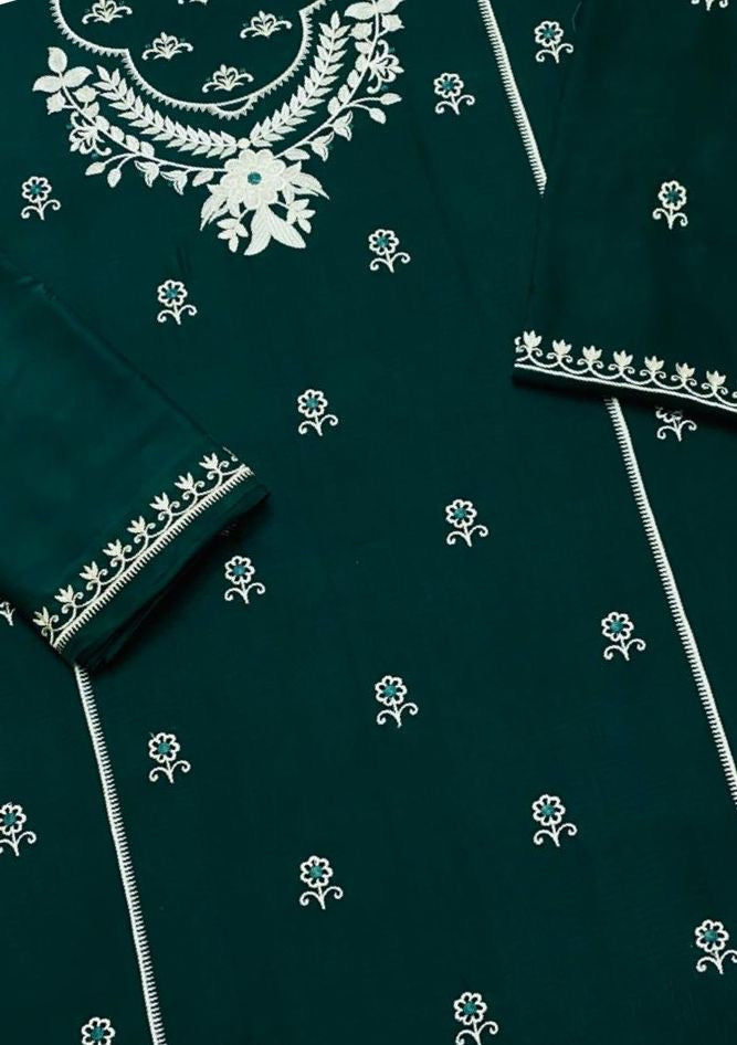 LINEN EMBROIDERD UNSTICHED 2PC (DARK GREEN)