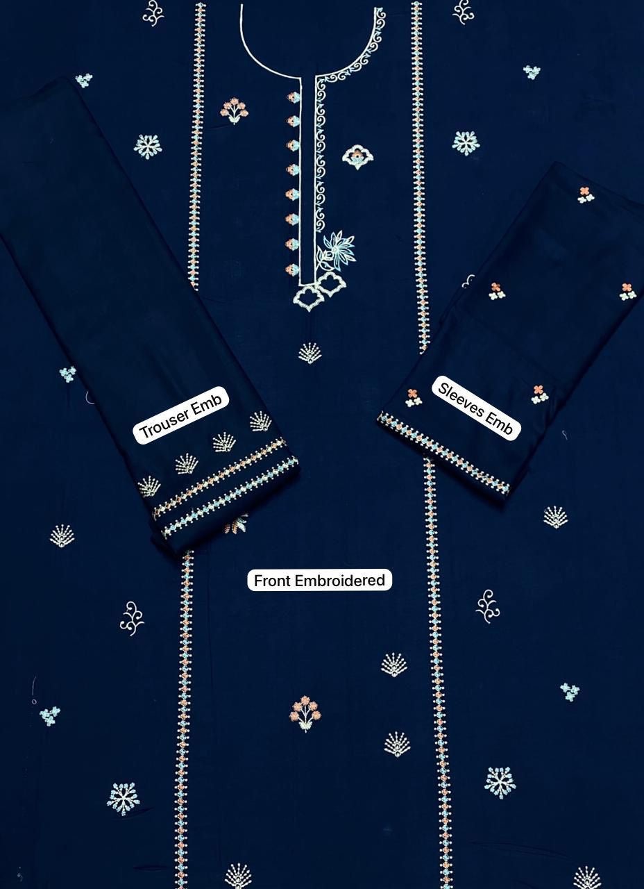LINEN EMBROIDERD UNSTICHED 2pc (NEAVY BLU)