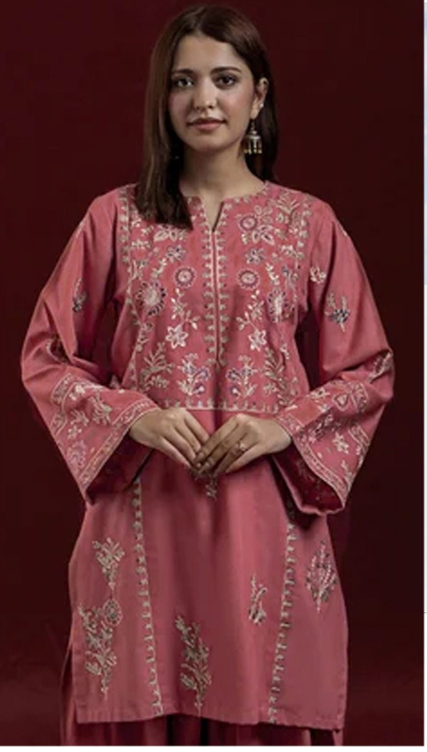 LINEN EMBROIDERD UNSTICHED 2PC (PINK)