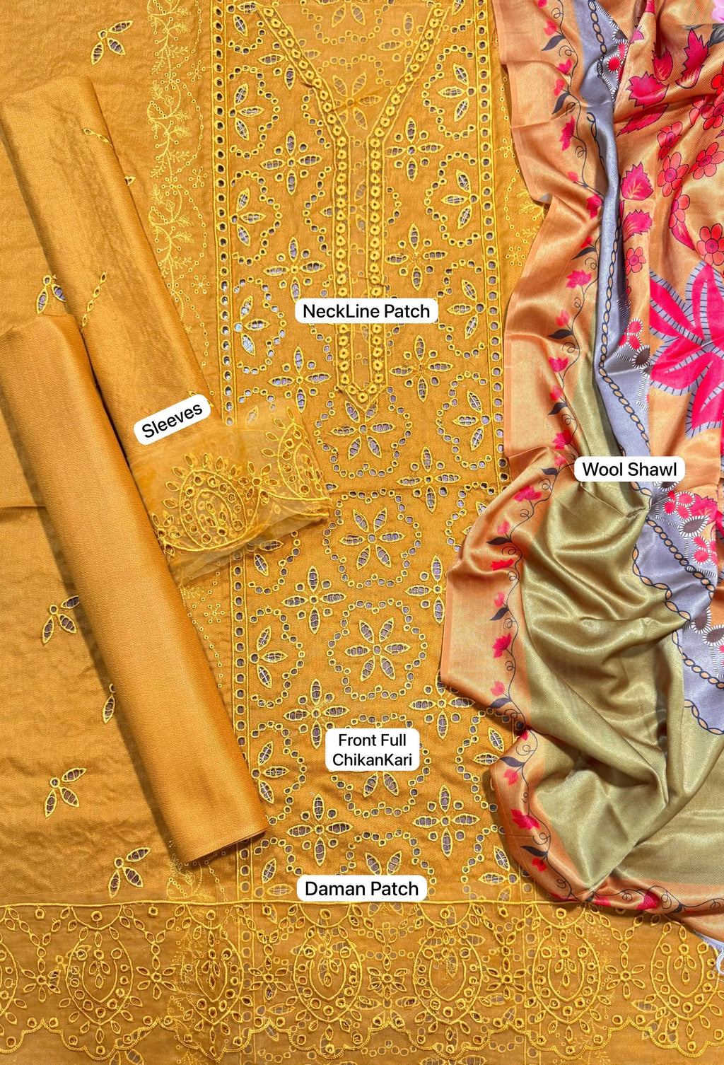 MOTIFZ DHANK CHIKAN KARI EMBROIDERD UNSTICH 3pc(WA-578)
