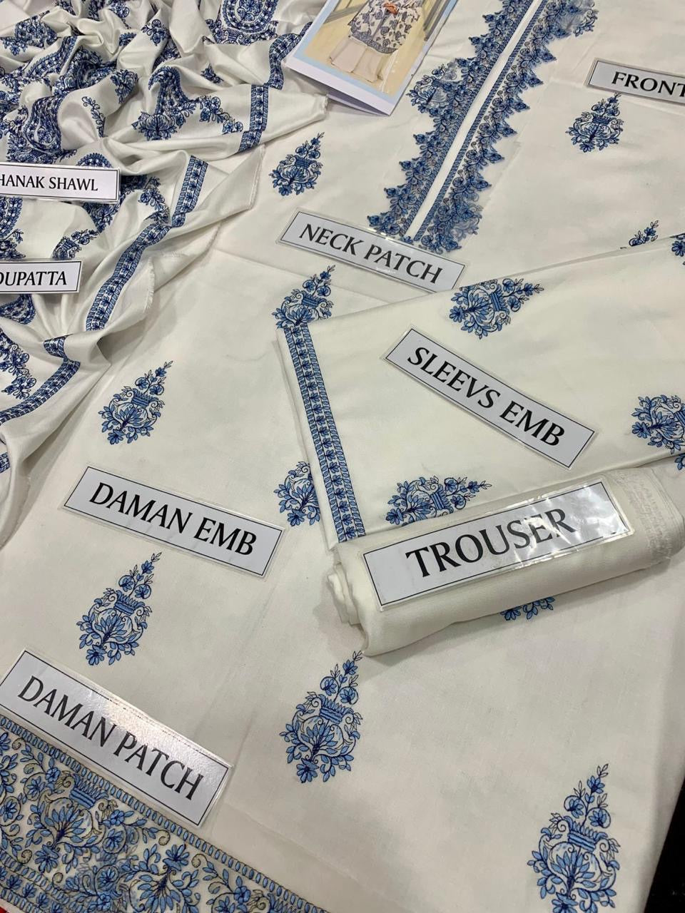 SAPPHAIRE DHANK EMBROIDERD UNSTICH 3pc (WA-880)