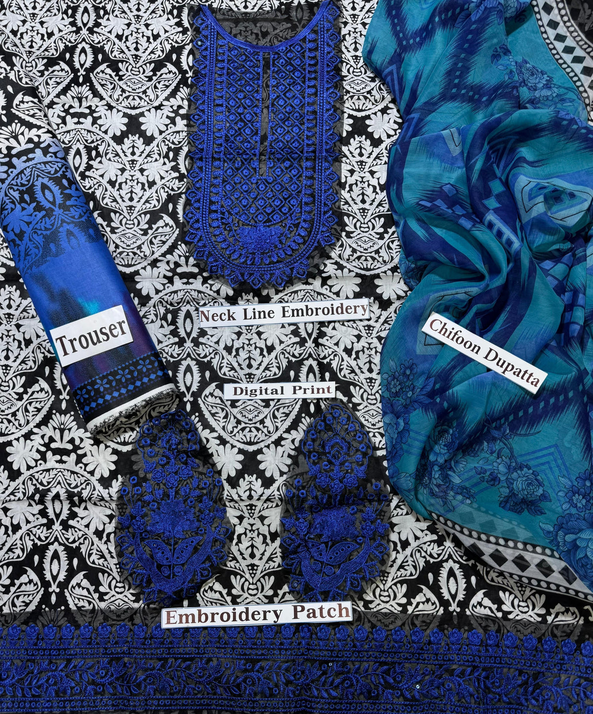 Zainab Chotani lawn Print With Embroidered Patches