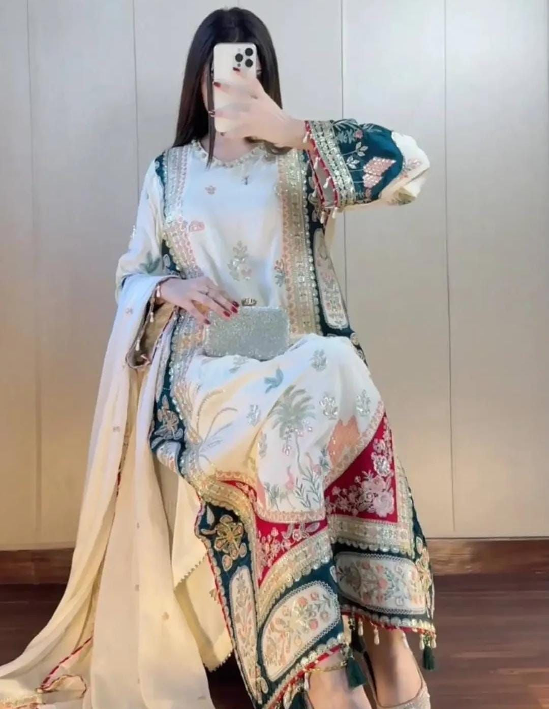 ETHNIC | FESTIVE SILK EMBROIDERD 3PC | U-U4367