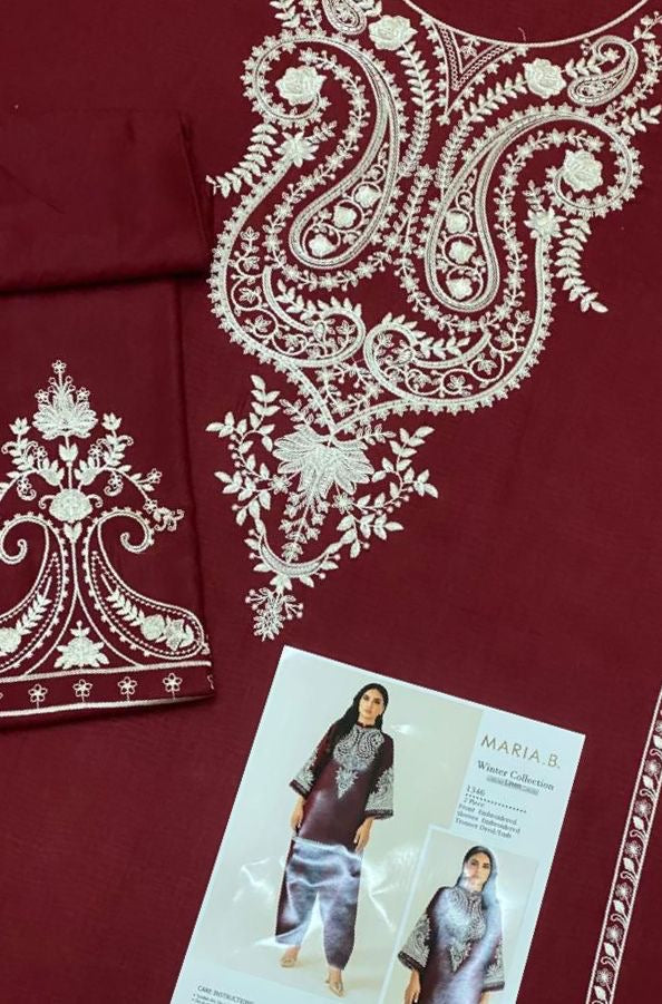 LINEN EMBROIDERD UNSTICHED 2PC (DARK MEHROON)