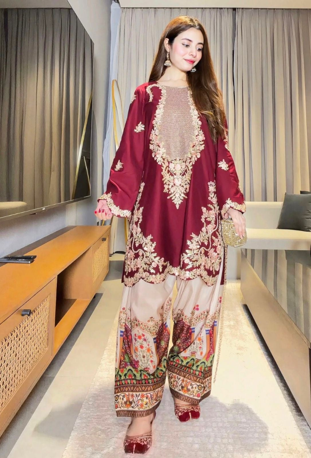 ETHNIC | FESTIVE EMBROIDERD SILK 2PC | U-U6790