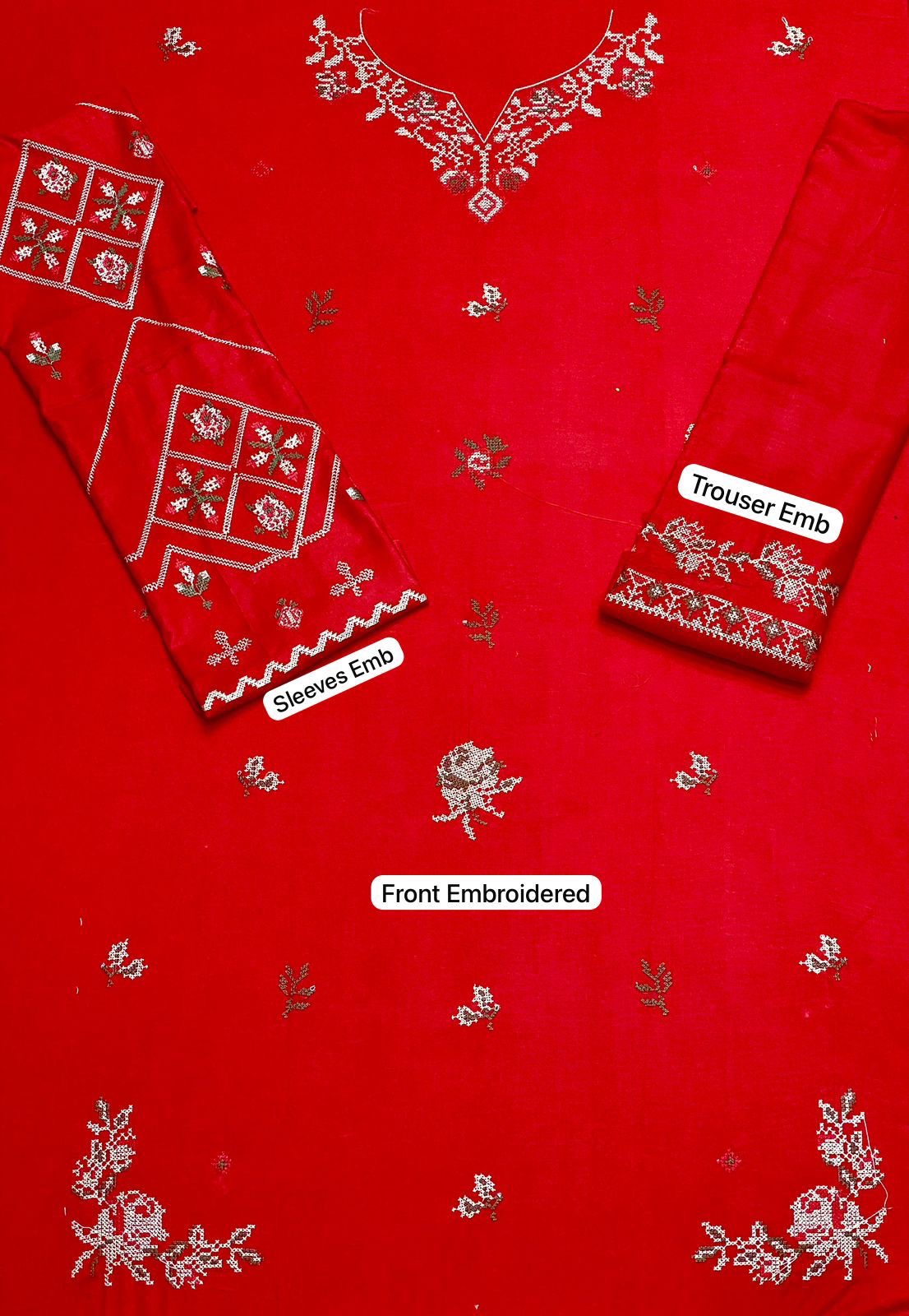 LINEN EMBROIDERD UNSTICHED 2PC (RED)