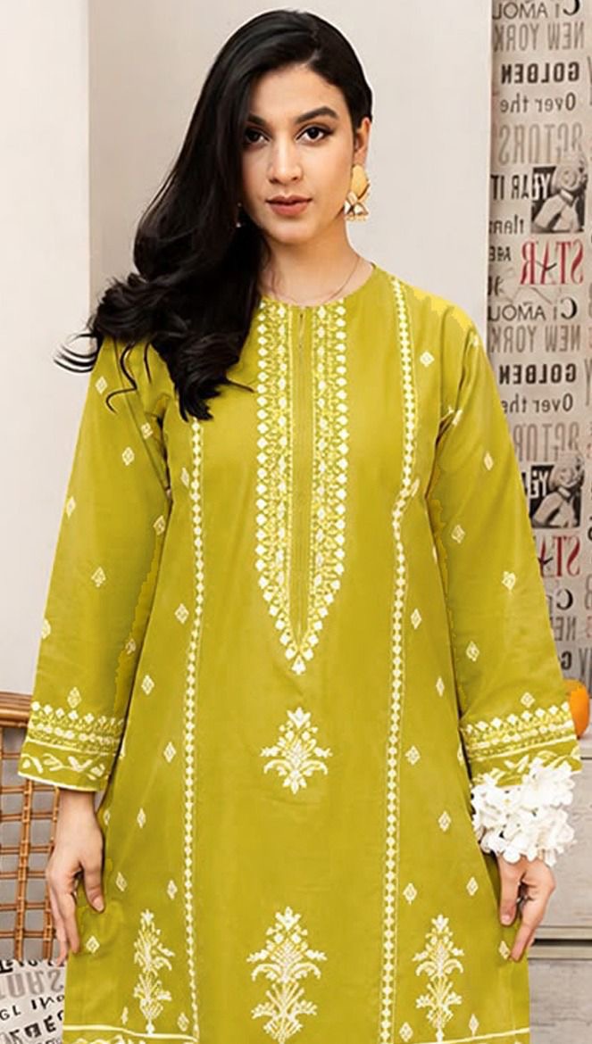 LINEN EMBROIDERD UNSTICHED 2PC (LEMON)