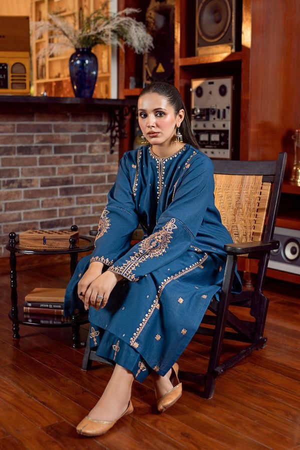 LINEN EMBROIDERD UNSTICHED 2PC (BLU)