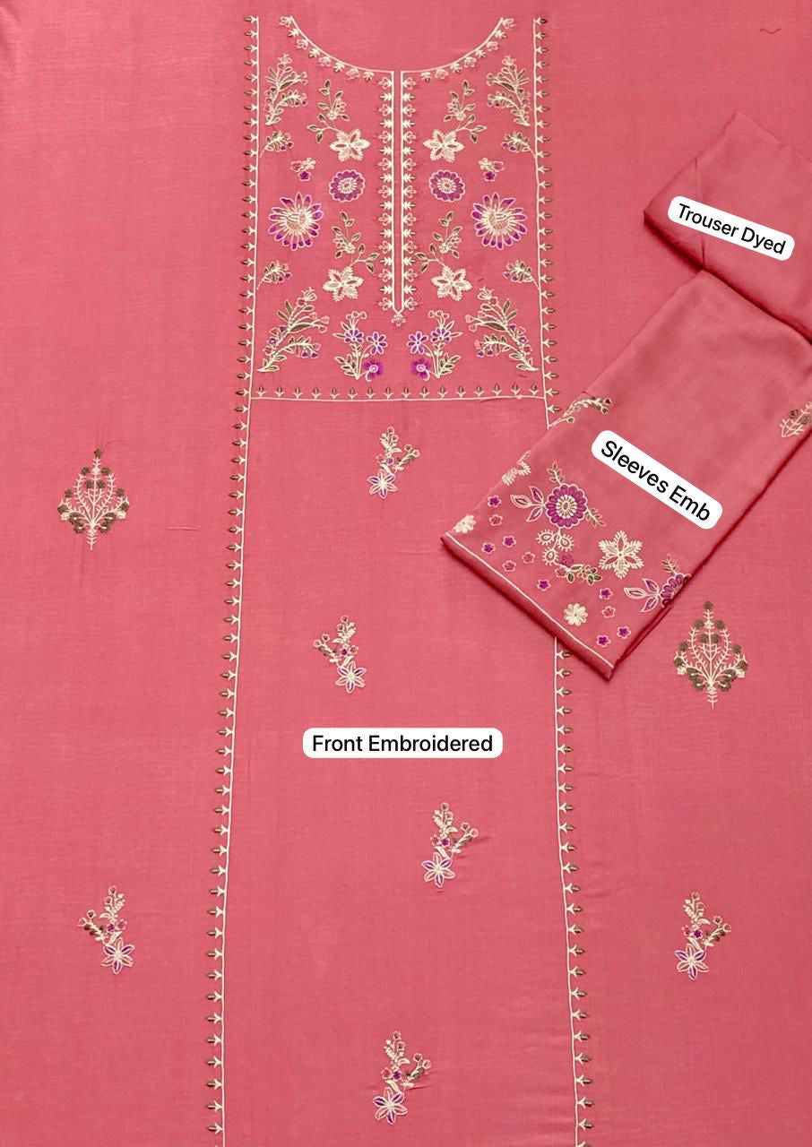 LINEN EMBROIDERD UNSTICHED 2PC (PINK)