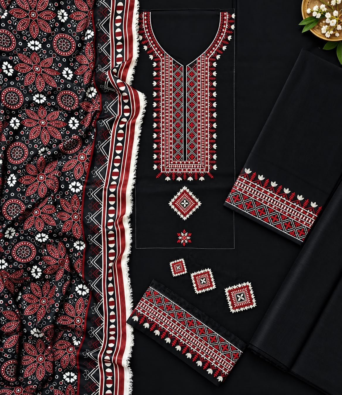 SIAH | ZIRWAH | EMBROIDERD DHANAK UNSTICHED 3PC (U.U490)