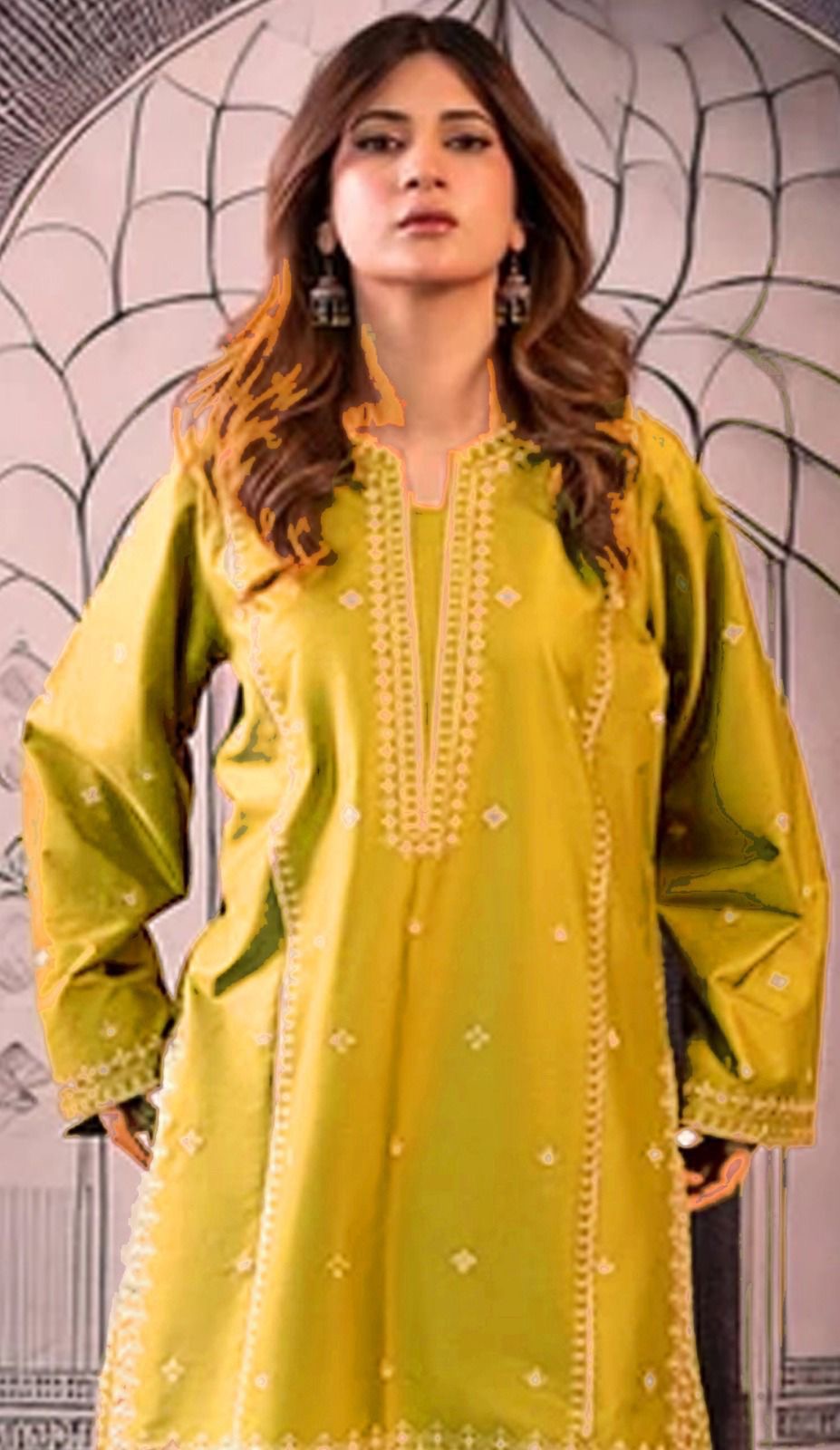 LINEN EMBROIDERD UNSTICHED 2PC (YELLOW)