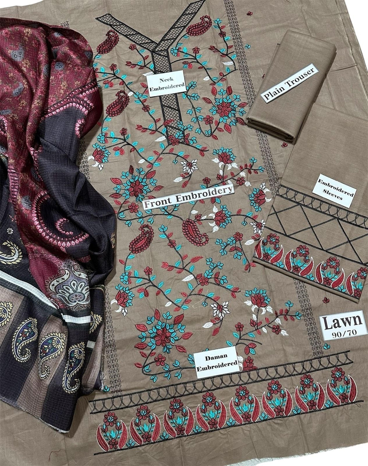 Heavy Embroidered Lawn 3pc