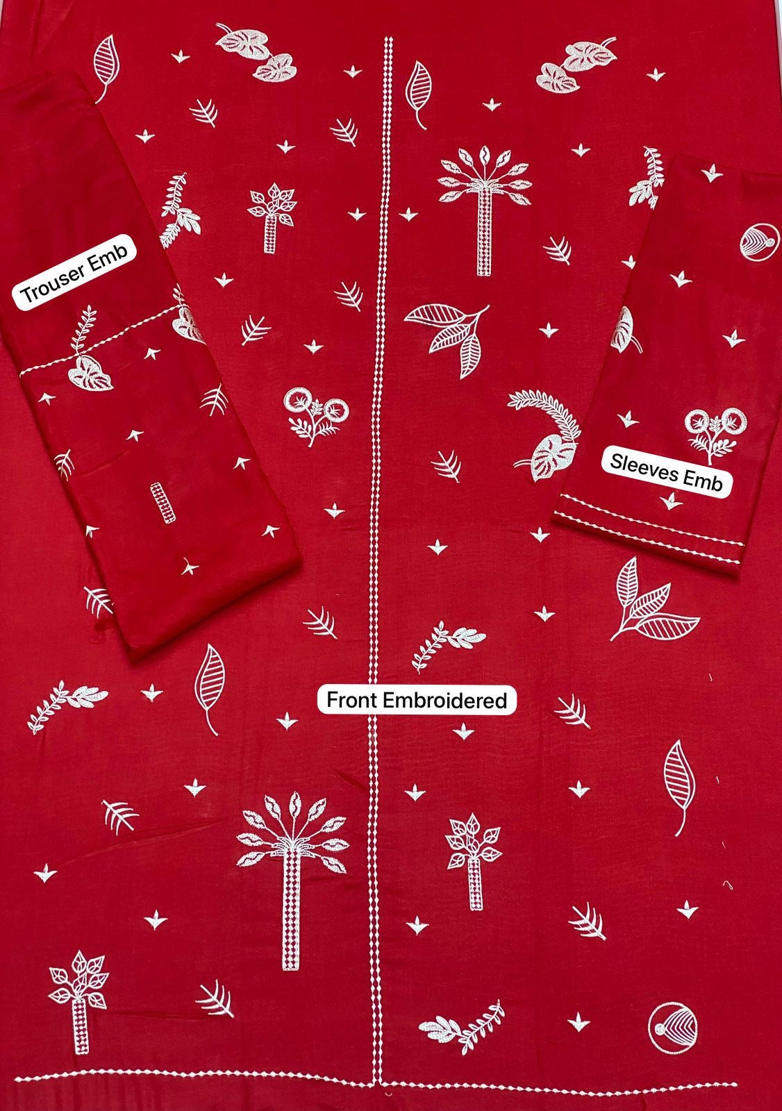 LINEN EMBROIDERD UNSTICHED 2PC (RED)