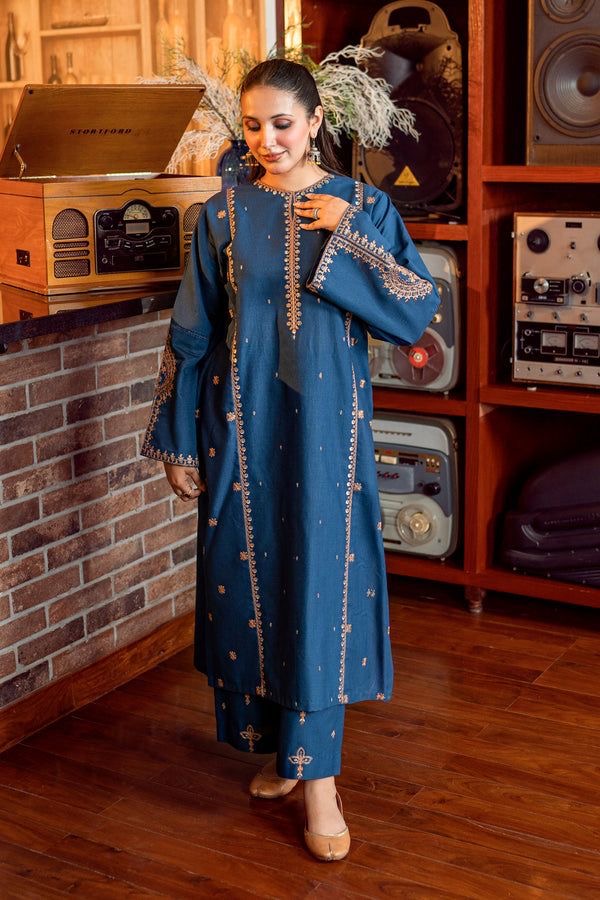 LINEN EMBROIDERD UNSTICHED 2PC (BLU)