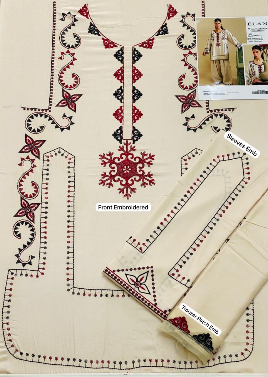 LINEN EMBROIDERD UNSTICHED 2PC (BEIGE)