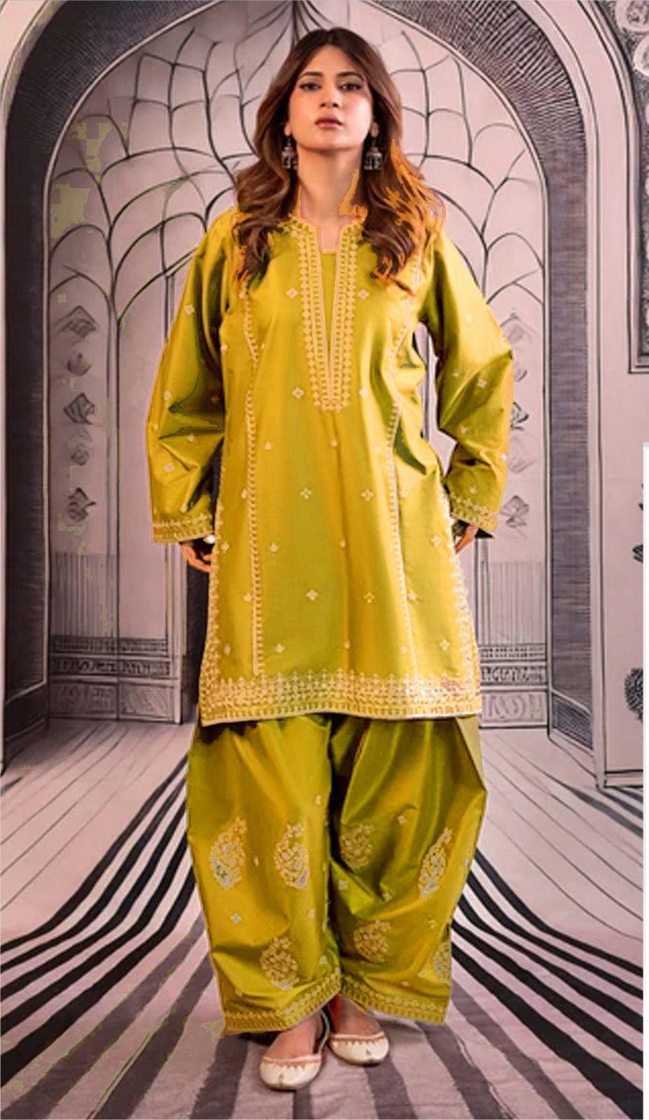 LINEN EMBROIDERD UNSTICHED 2PC (YELLOW)