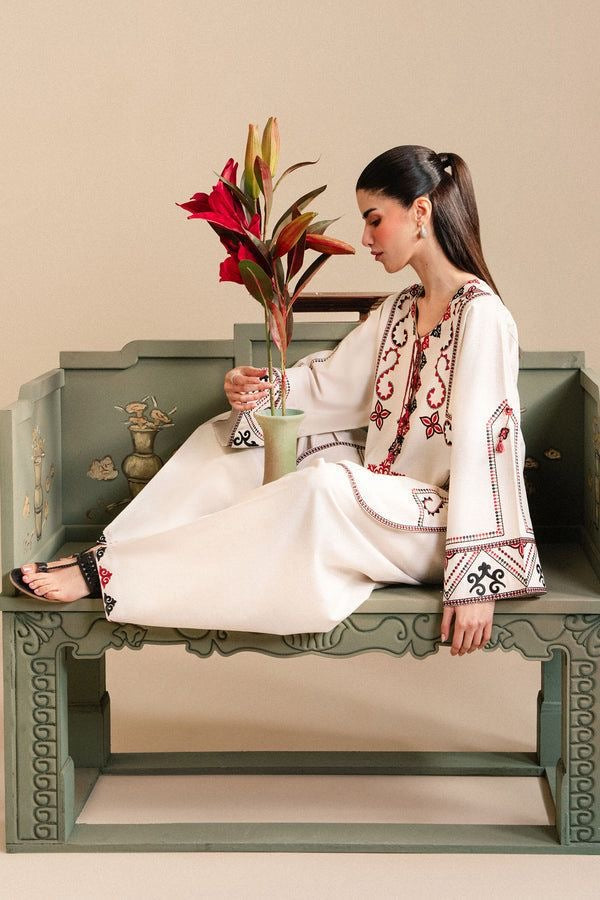 LINEN EMBROIDERD UNSTICHED 2PC (BEIGE)