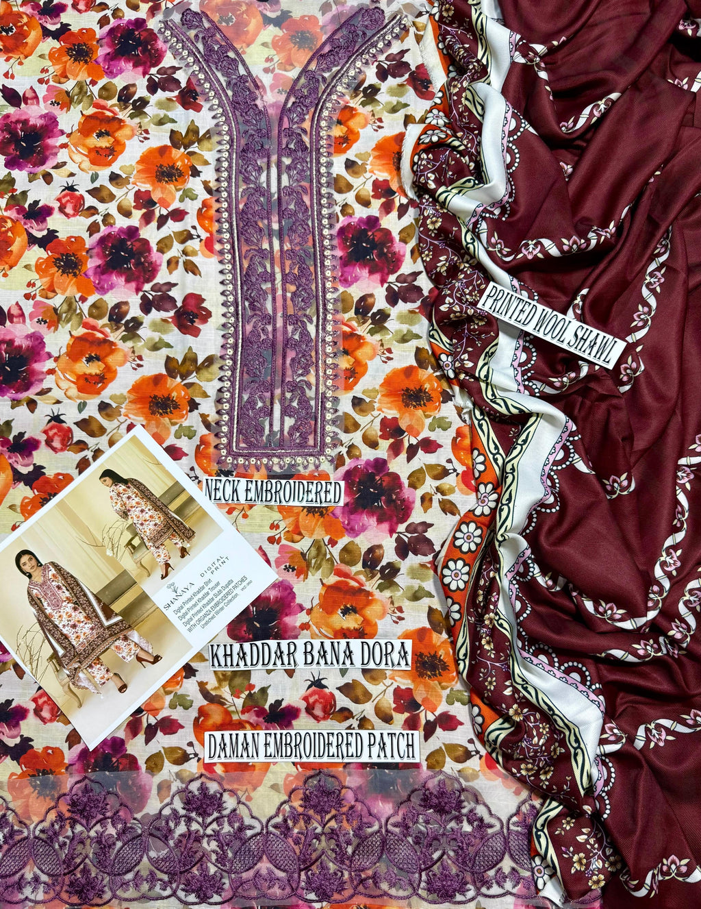 SHANAYA KHADDER UNSTICH 3pc(WA-333)