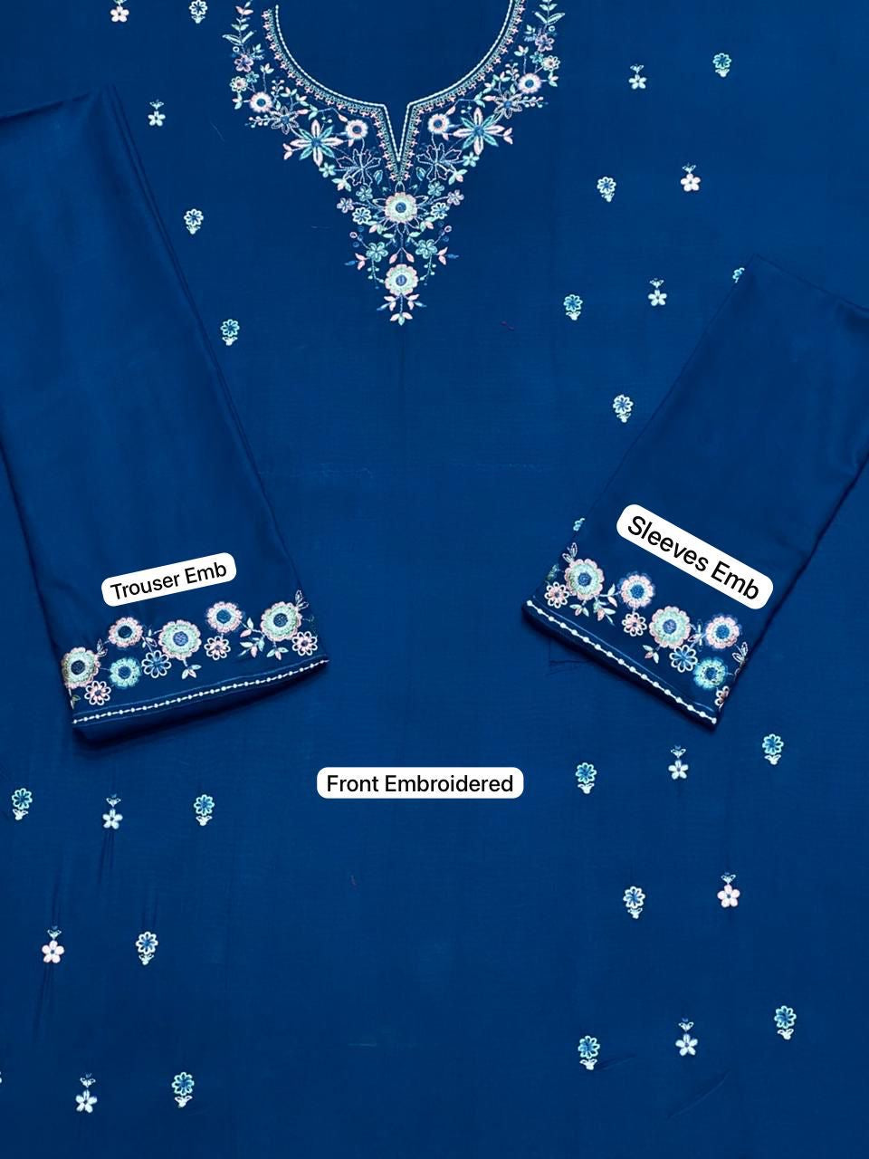 LINEN EMBROIDERD UNSTICHED 2PC (ROYAL BLU)