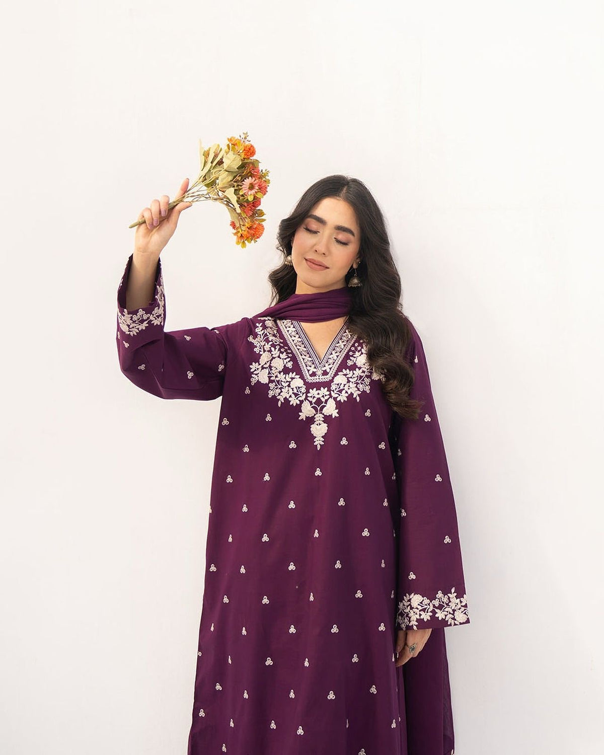LINEN EMBROIDERD UNSTICHED 2PC (PURPAL)