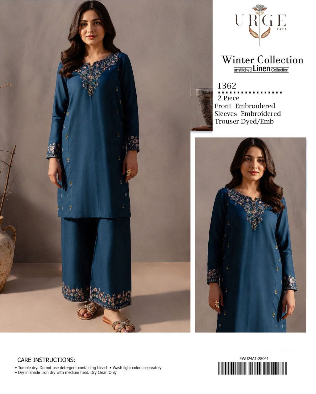 LINEN EMBROIDERD UNSTICHED 2PC (ROYAL BLU)