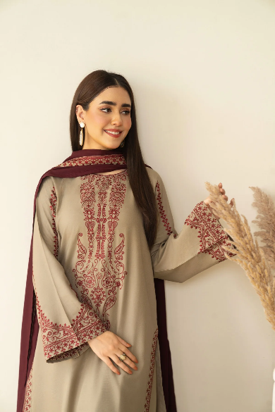 BAROUQE DHANK |HEAVY EMBROIDERD WITH EMBROIDERD DUBATA UNSTICHED 3pc(U.U-6497)