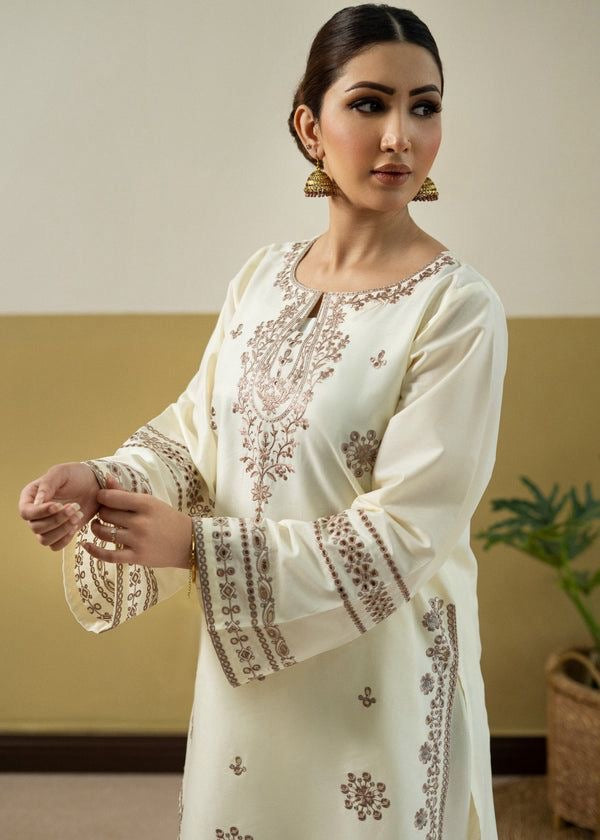 LINEN EMBROIDERD UNSTICHED 2PC (OFF WHITE)