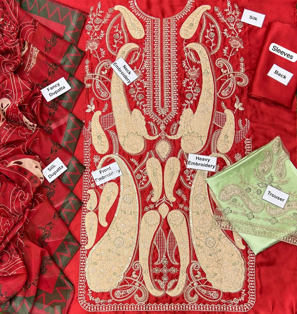 DIYA | ETHNIC | FESTIVE EMBROIDERD SILK UNSTICHED 3PC | U-U1753