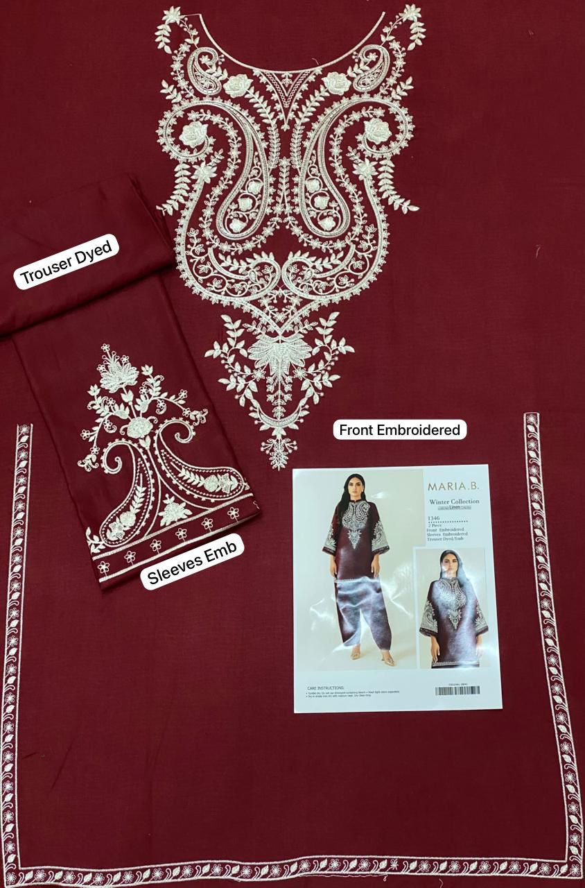 LINEN EMBROIDERD UNSTICHED 2PC (DARK MEHROON)