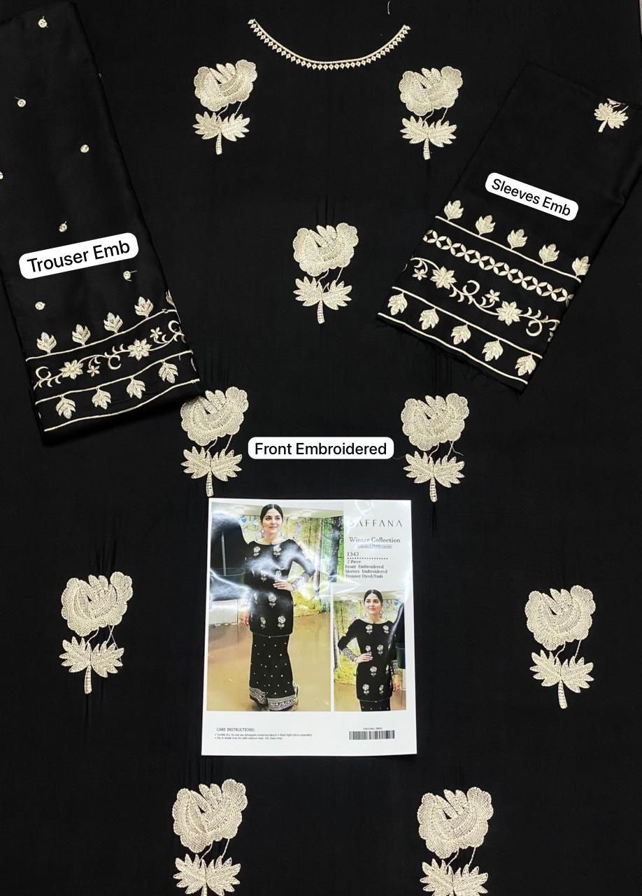 LINEN EMBROIDERD UNSTICHED 2PC (BLACK)