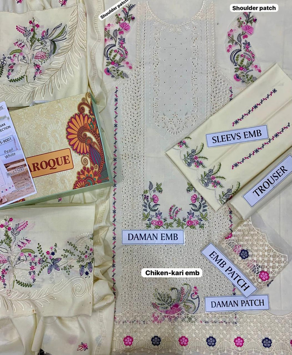 QALAMQAR DHANK EMBROIDERD UNSTICH 3pc(U-U-765)
