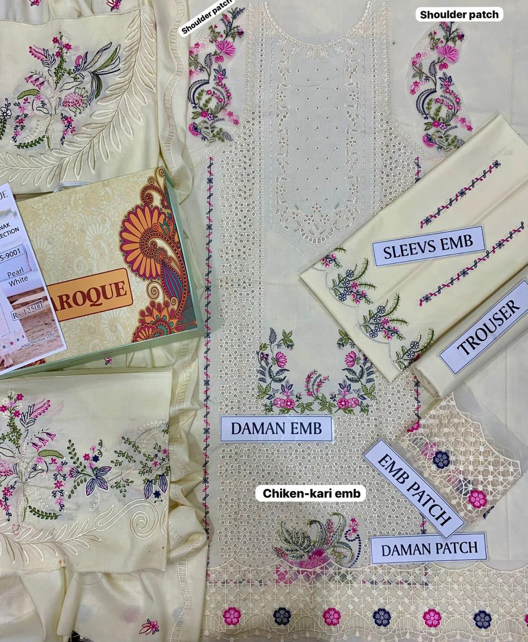 QALAMQAR DHANK EMBROIDERD UNSTICH 3pc(U-U-765)