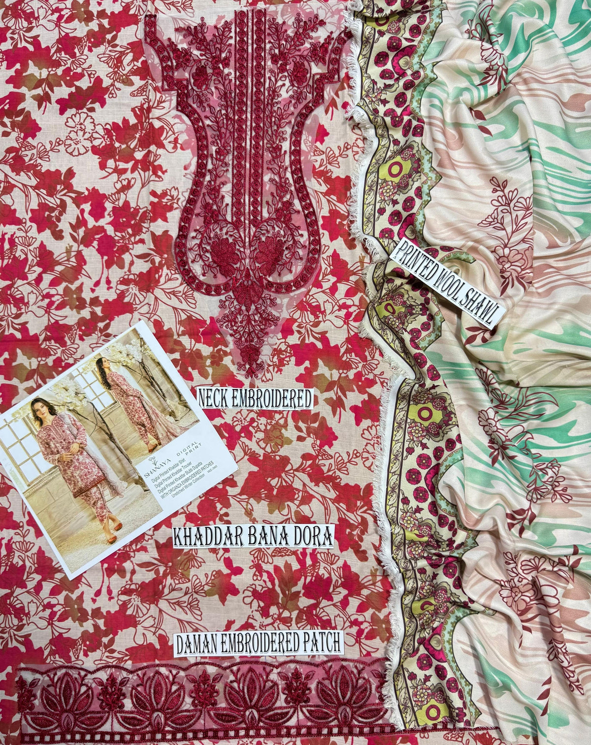 SHANAYA KHADDER UNSTICH 3pc(WA-799)