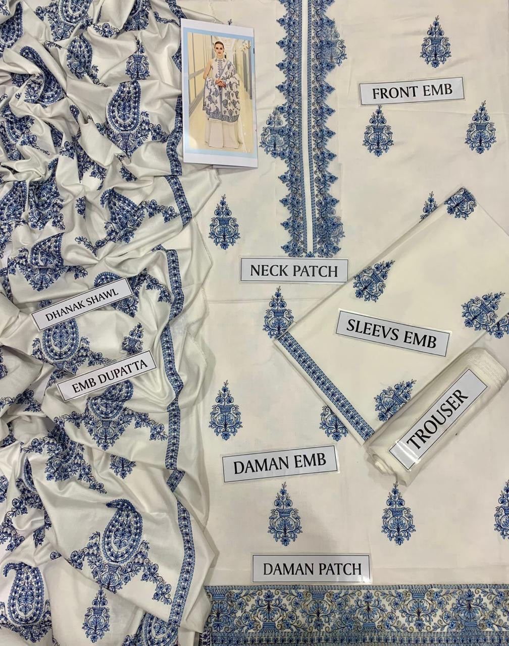 SAPPHAIRE DHANK EMBROIDERD UNSTICH 3pc (WA-880)