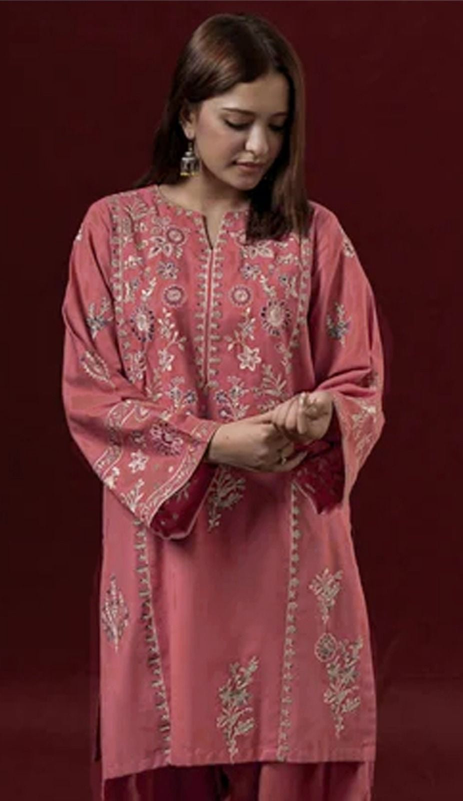 LINEN EMBROIDERD UNSTICHED 2PC (PINK)