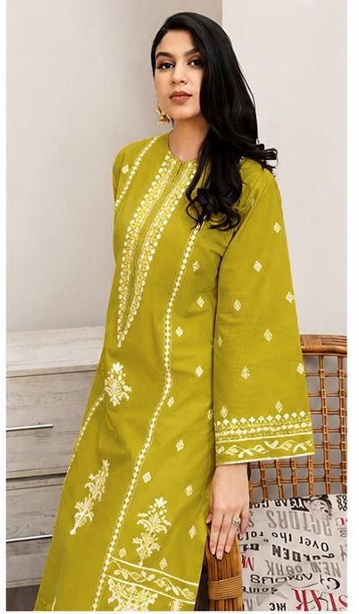 LINEN EMBROIDERD UNSTICHED 2PC (LEMON)