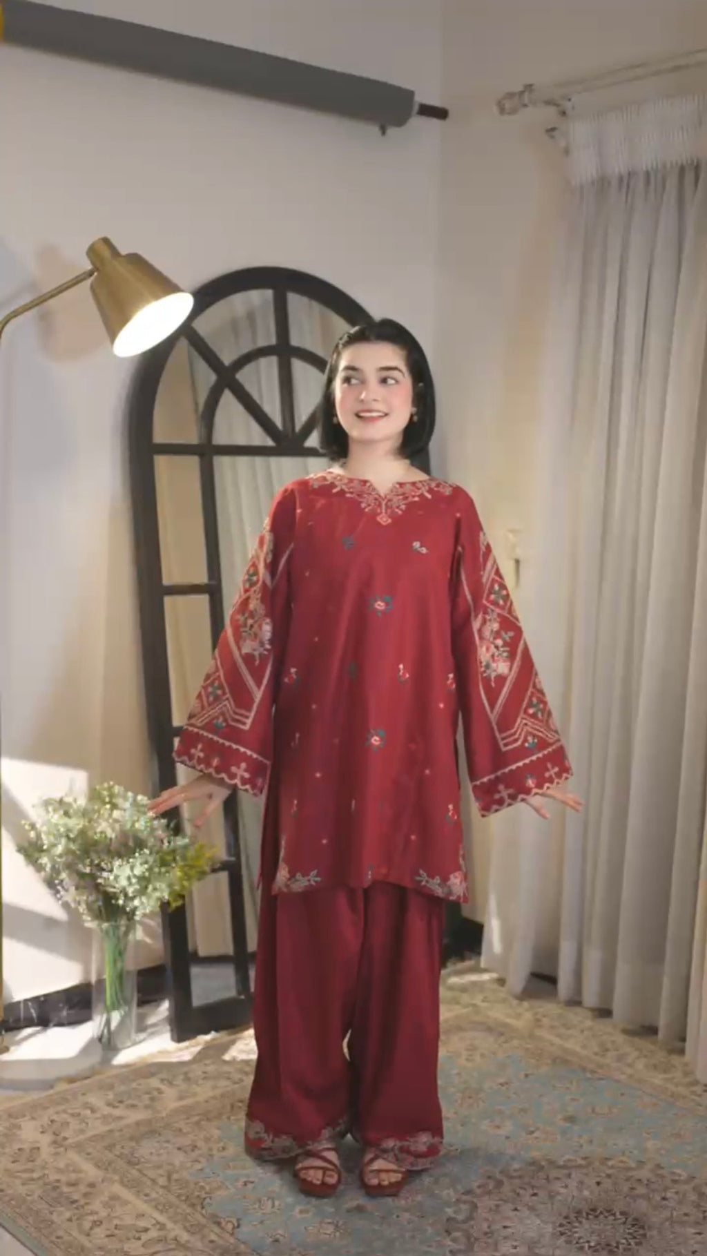 LINEN EMBROIDERD UNSTICHED 2PC (RED)