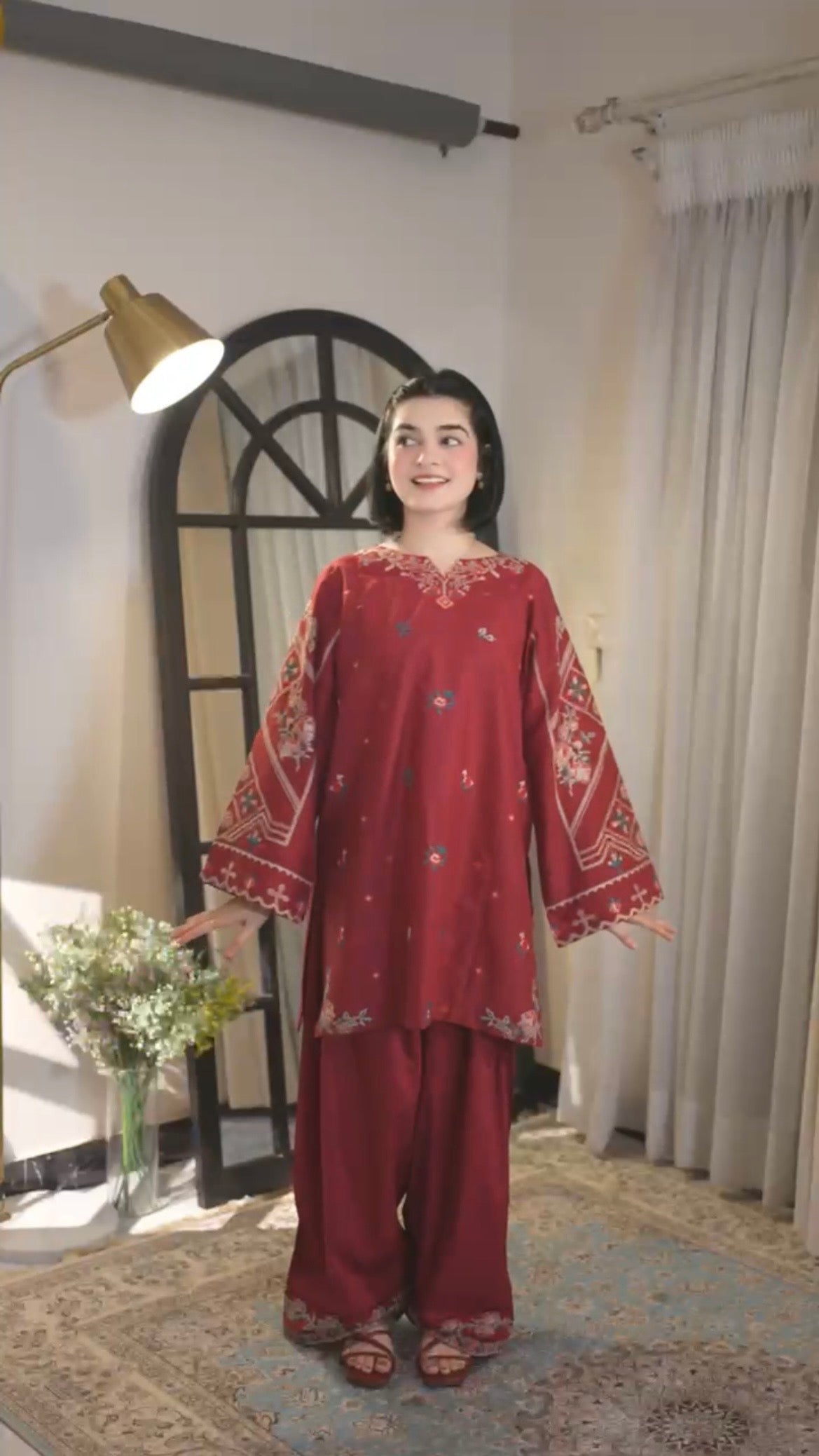 LINEN EMBROIDERD UNSTICHED 2PC (RED)